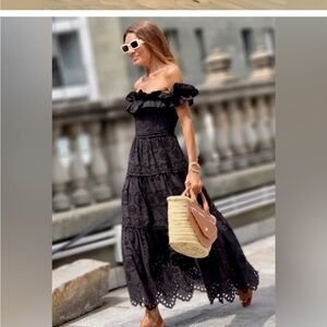 Zara Black Ruffled Tiered Off-Shoulder Sundress